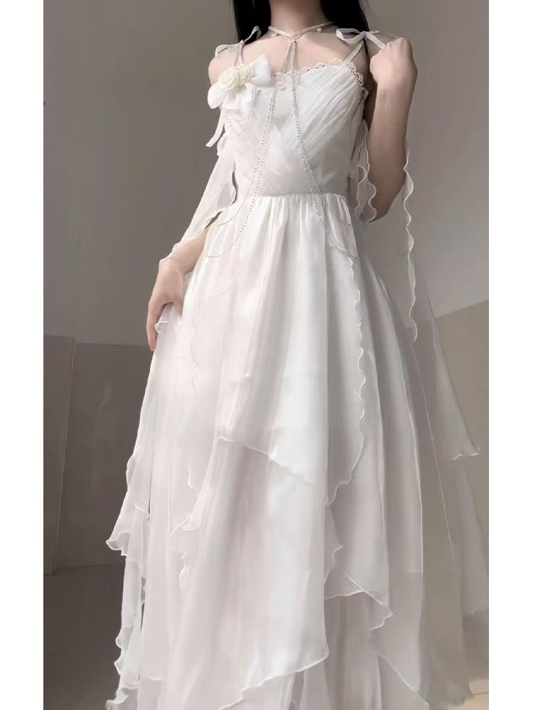 Seaside Fairy-style Moonlight-inspired Sheer Chiffon Maxi Dress