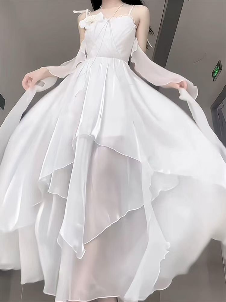 Seaside Fairy-style Moonlight-inspired Sheer Chiffon Maxi Dress