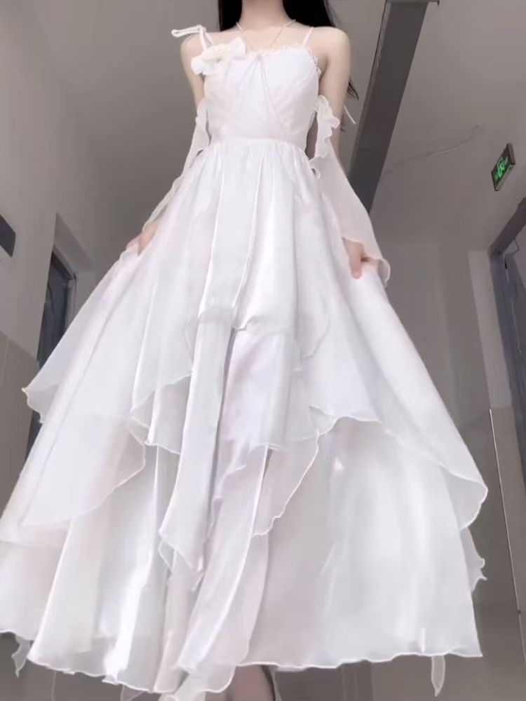 Seaside Fairy-style Moonlight-inspired Sheer Chiffon Maxi Dress