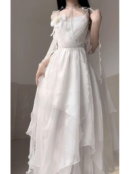 Seaside Fairy-style Moonlight-inspired Sheer Chiffon Maxi Dress